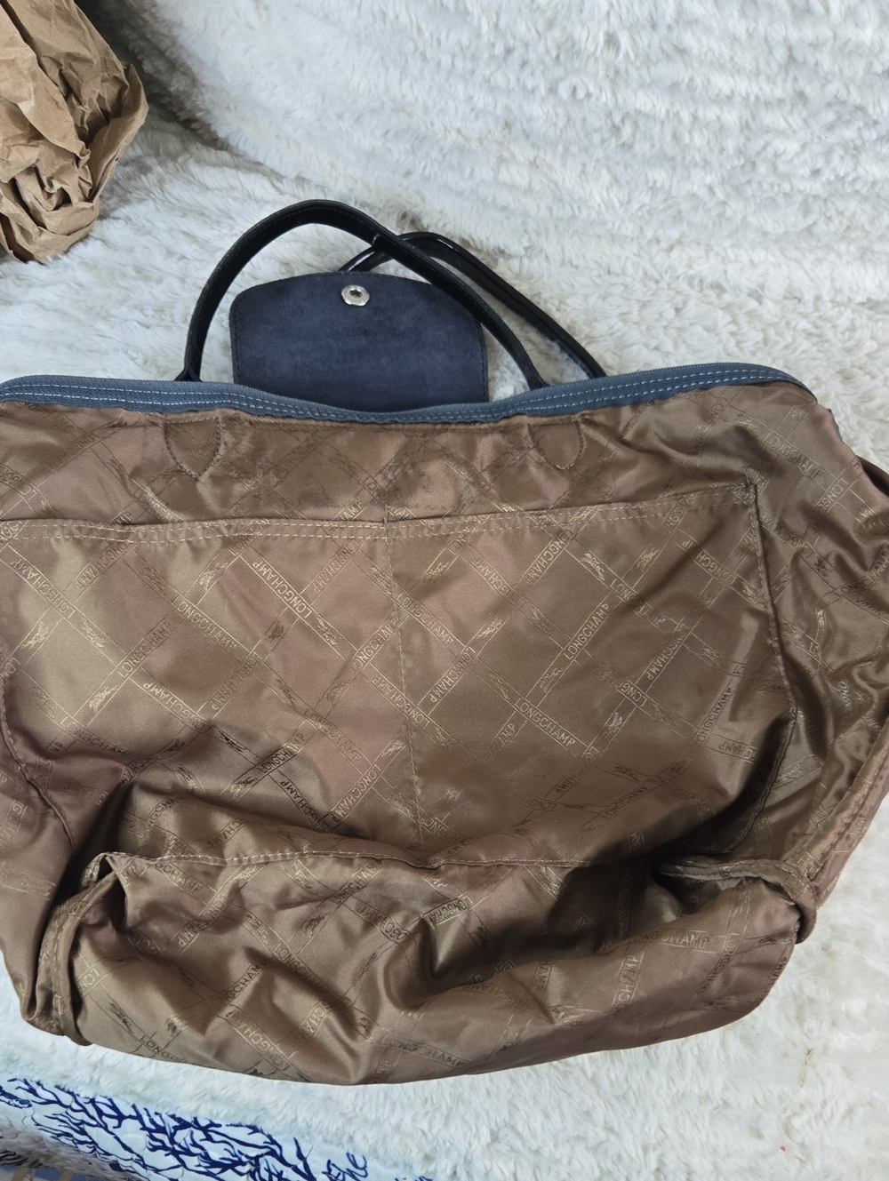 Longchamp Quilted Striped Tote in Grey, Brown and Black With Charm And Dustbag - Picture 8 of 12